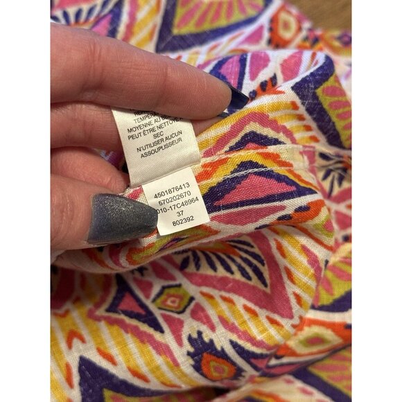 Chicos Womens Size 0 Linen No Iron Button Up Shirt 3/4 Sleeve Aztec Colorful - Picture 12 of 15